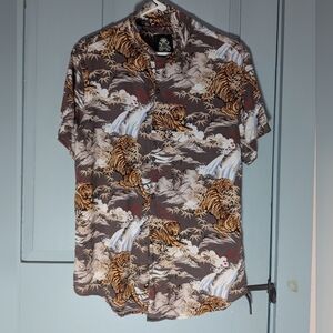 🐯English Laundry Viscose Shirt Tigers Asian, M, Y2K, Hawaiian vintage look